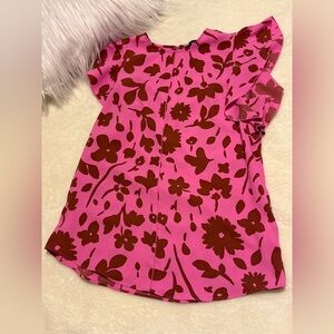XS Kate Spade New York Pink & Brown Floral Print Top